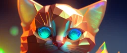 A cute adorable baby ginger cat made of crystal ball with low poly eye's surrounded by glowing aura, flamming sparkles highly detailed intricated concept art trending artstation 8k