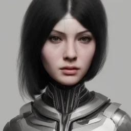 wonderfull portrait only woman middle face robot, long black hair, intricate, sci-fi, cyberpunk, future