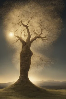 a tree made of equations turning into a goddess of light