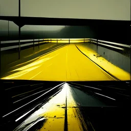 Minimal abstract oil paintings desolate 1960s carpark concrete fragments. Yellow road markings. style of Justin Mortimer and Phil Hale.