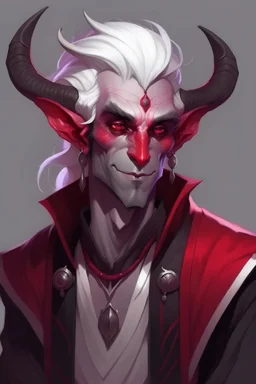 lowborn male dark-red skin demon tiefling white hair dnd