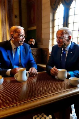 صورة لجو بايدن و محمد السادس يشربان الشاي المغرب في المغرب