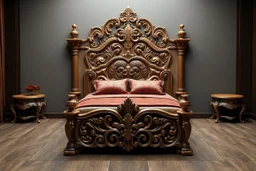 image of a Royal bed with 3d fractal base decoration made of good wood no background without table