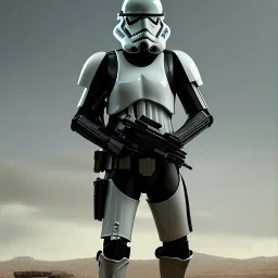 Military commander, black hair, green eyes, friendly smile, full, portrait, with blaster in hand, guarded by stormtroopers