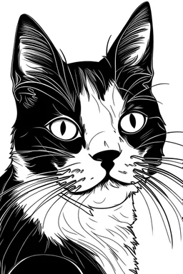 cat coloring book, white and black, thicker marker