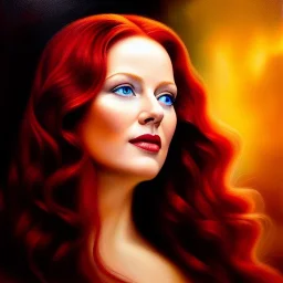 Ultra detailed fullbody Portrait in oil on canvas of beautiful Redhead Sif ,extremely detailed digital painting, extremely detailed face, crystal clear eyes, mystical colors ,perfectly centered image, perfect composition, rim light, beautiful lighting,masterpiece ,8k, stunning scene, raytracing, anatomically correct, in the style of Steve Jung and robert e howard and Wizyakuza and Ohrai Noriyoshi and Simon Bisley and uncannyknack.