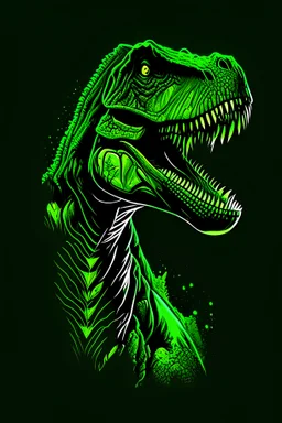 illustration unique t-rex on black background, organic,toon shading, 5 colors, solid vibrant green colors, flat 2 d design, front face