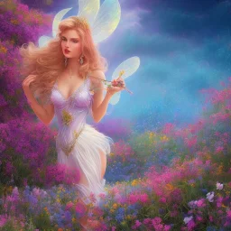 bright fairy in a flowery landscape synthwave,ultra high definition