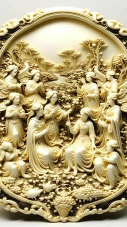 An ivory colored heavenly field with angels painted by Zhang Lu