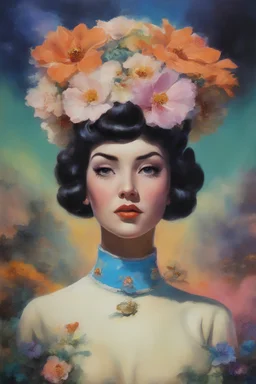 mugshot, Planet of the Martians, multicolored, large, floral designs, atmospheric, beautiful, China Doll, oil painting by Frank Frazetta, 4k UHD, Photorealistic, professional quality