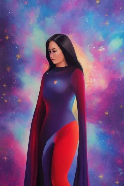 Full body portrait, painting, medium shot lady Spacecore background volumetric avalanche