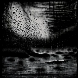 Ripples of a forgotten memory, surreal abstract art, by VS Gaitonde and Colin McCahon and Stephen Gammell, scratchy stippling effect and frenetic ink techniques, macabre, dark background