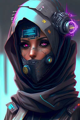 a cyber punk female hijaber robot