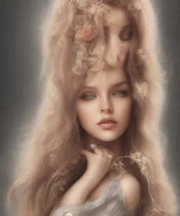 portrait borders head Princess with great bobs long hairs blond eyes no top with roses