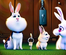 Portrait of Snowball with the key, the rabbit from The Secret Life of Pets.