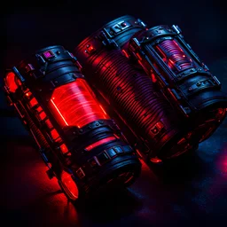 cyberpunk bracers, red lighting, black background