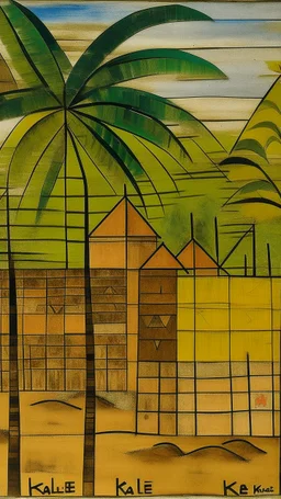 A tan prison in a dry prehistoric jungle painted by Paul Klee