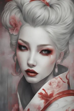 Face art Geisha Alexandra "Sasha" Aleksejevna Luss fantasy bombshells oilpaiting by artgerm Tim Burton style Once upon a night time Tokyo city
