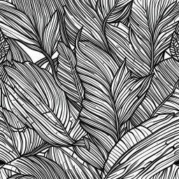 seamless dynamic banana leaf wallpaper pattern drawing in vector lines and same line weight. black lines