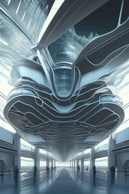 modern futuristic architectural structures of Airport in 2100