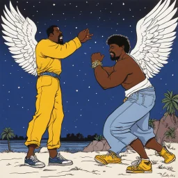[illustration for 3 feet high and rising, de la soul (1989)] Jacob wrestling with angel