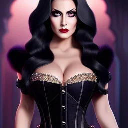 Ultra detailed fullbody Portrait in oil on canvas of busty Evil Queen wearing minimal skintight suit,intense stare,wearing tight corset,extremely detailed digital painting, extremely detailed face,crystal clear Big eyes,perfect iris, mystical colors ,perfectly centered image,cinematic composition,rim light, beautiful lighting,masterpiece,16k, stunning scene,raytracing,fit full head inside picture, in the style of robert e howard and Ken Kelley and Ohrai Noriyoshi and Simon Bisley