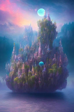 6. Create a surreal and dreamlike landscape with floating islands and colorful skies