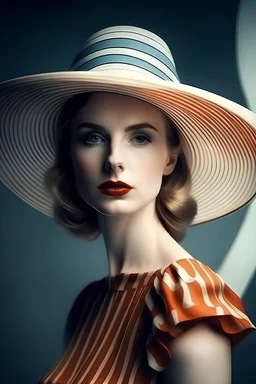 slim young woman in dress and with hat on erwin blumenfeld style cinemattic highlights detailled real wide and depth atmosphere