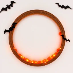 Round wooden frame in Halloween colors on a light background