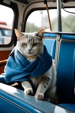 cat driver with cloth in bus