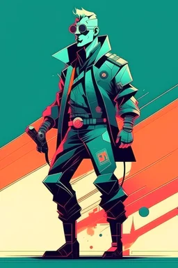 cyberpunk retro futuristic rebel man as a poster in 50s in full length