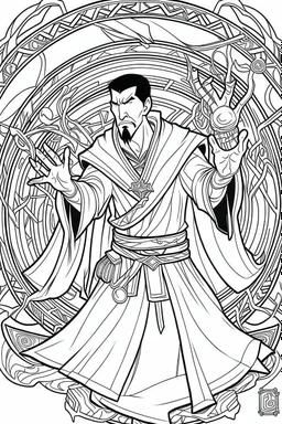 a cartoon image of doctor strange creating a portal. kids coloring book. no color. thin crisp lines