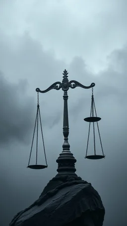 The scale of justice in the clouds, all gray and foggy dark environments