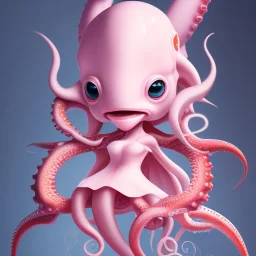  slobber, octopus, pink short hair, latex suit, full body, squid, nice, Little Horns leaning pose,