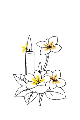 outline art for square Heart Candle Plumeria Ikebana style coloring page for kids, classic manga style, anime style, realistic modern cartoon style, white background, sketch style, only use outline, clean line art, no shadows, clear and well outlined