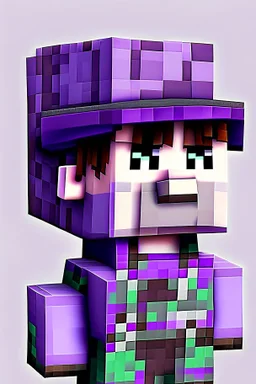 a profile picture of a purple Minecraft block face, cute, farmer clothes, 2d, large pixel style