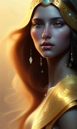 Arab princess , cute, beautiful, long hair, wavy hair, black eyes, head and shoulders portrait, cinematic, realistic, 8k, resolution concept art portrait by Greg Rutkowski, Artgerm, WLOP, Alphonse Mucha dynamic lighting hyperdetailed intricately detailed