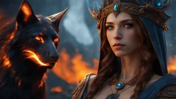 18 year old female sorcerer. beautiful eyes. black smoke. blue and orange fire. end of the world. Armageddon. ragnarok. exquisite realism, a masterpiece, fantasy concept art, dynamic lighting, hyperdetailed, intricately detailed, deep color, Unreal Engine, volumetric lighting , Epic cinematic brilliant stunning intricate meticulously detailed dramatic atmospheric maximal, CAMERA: Nikon Z7 | FOCAL LENGTH: 105mm | SHOT TYPE: Close-up | COMPOSITION: Centered | LIGHTING: Soft, directional