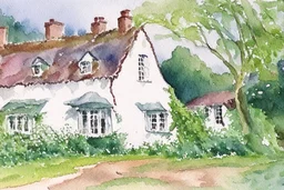loose watercolour of an English cottage