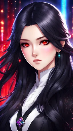 A drawing of Yor Forger in Spy x Family. with her long black hair and striking red eyes. Incredible fantasy kingdom. brilliant colors, realistic colors, dreamy colors, dazzling reflected light, iridescent, fantasy, dreamy, glitter, たろたろ pixiv, art by たろたろ pixiv, たろたろ pixiv art, highly detailed, dynamic lighting, dynamic composition, Aom♡, art by Hiten pixiv, in the style of たろたろ pixiv, Uomi pixiv, art by Uomi pix