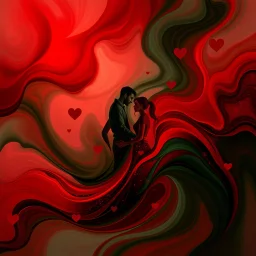 romantic picture, abstract, with red and dark green, swishiness, hq