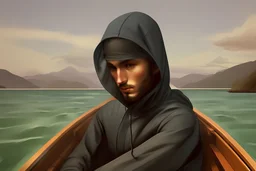 Modern man in a boat wearing hoodie by Andrea del Sarto