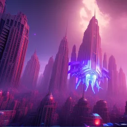 Monster destroy city, Ultraviolet dimension, unreal engine 5, 8k resolution, attractive, realistic, ultra detailed