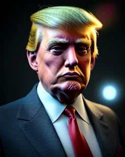 Realistic Waist up Portrait, Donald trump muppet, retro style, photo studio, unreal engine 5, god lights, ray tracing, RTX, lumen lighting, ultra detail, volumetric lighting, 3d.