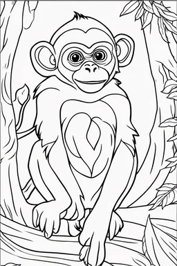 coloring page for kids, monkey, thick outline, low details, no shading, no color