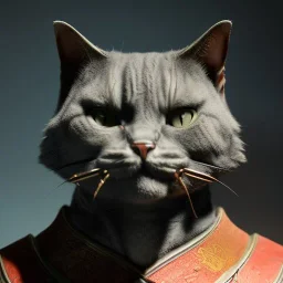 Character design, anthropomorphic cat dressed as a Shaolin, dark, evil, furious, epic, intricate details, finely detailed armor, silver, golden