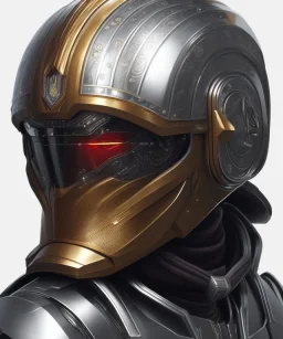 metallic robotic warrior helmet portrait, samurai style, shiny, glass cover, holographic eyes