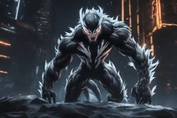 Venom beast in 8k solo leveling shadow artstyle, ice white monkey them, neon effect, full body, ice, intricate details, highly detailed, high details, detailed portrait, masterpiece,ultra detailed, ultra quality