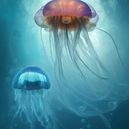 holographic jellyfish in an underwater cerulean ocean, artwork, Flickr, 8 k, detailed matte, fine-detailed, high-quality, in the style of George Grie, Anne Dittman, Anne Stokes, Lisa Parker, Selina French, alphonse mucha