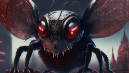 a spider mickey mouse hybrid, photorealism, movie screen capture, horror, sci-fi, retrofuturism, evil, demon-like